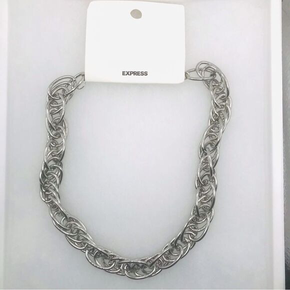 Express Silver Multi Link Chain Chunky Necklace - Picture 1 of 4
